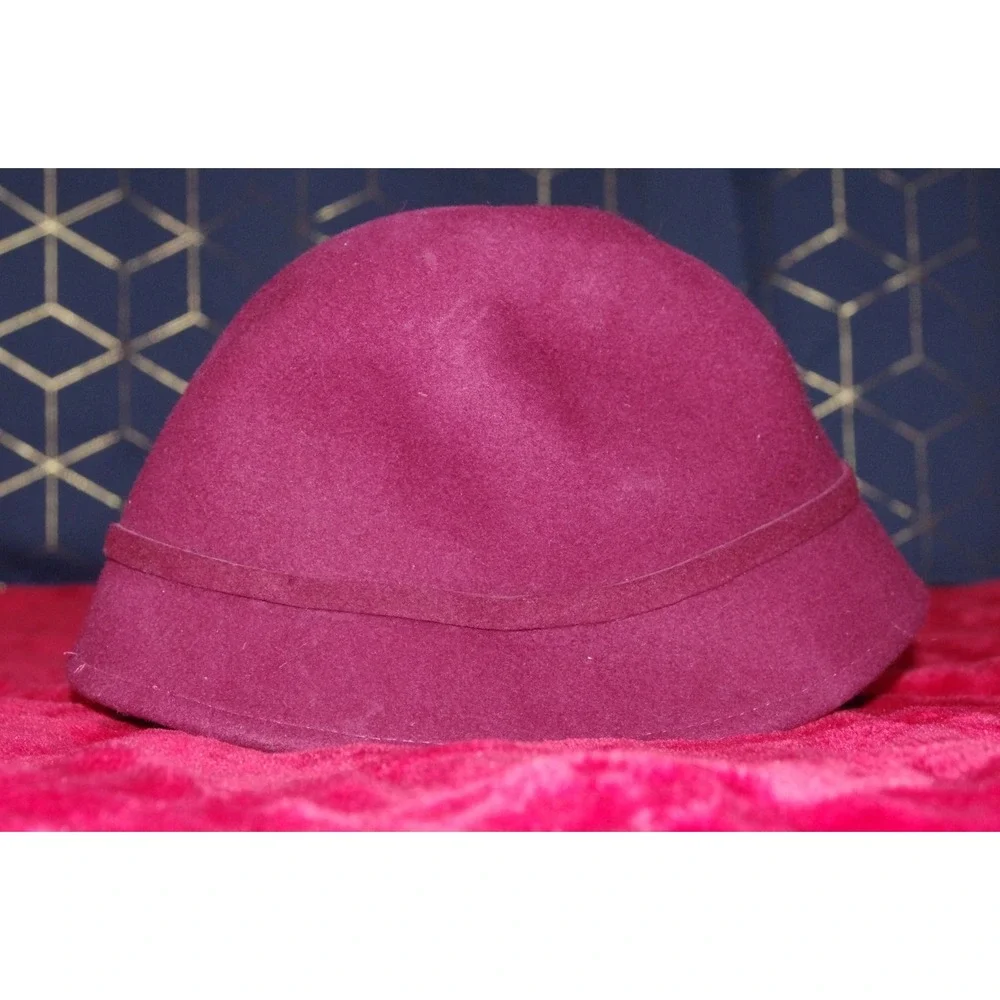Scala Pronto‎ Womens Burgu Wool Bowler Cloche Bucket Hat Floral Accent One Size